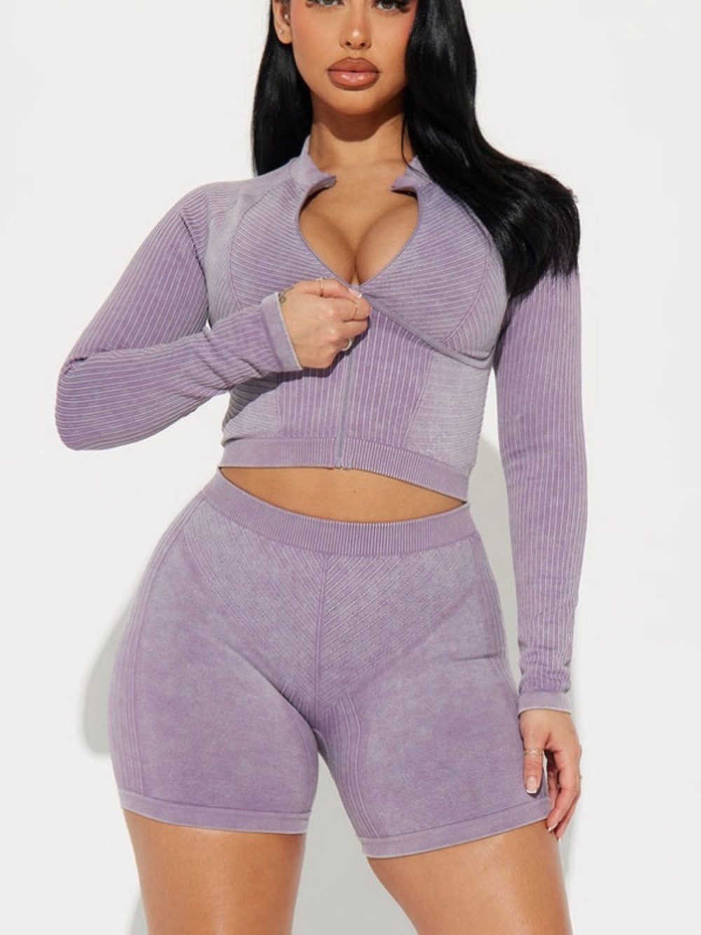 NWOT Fashion Nova Lilac Zip-Up Jacket & Shorts Active Set